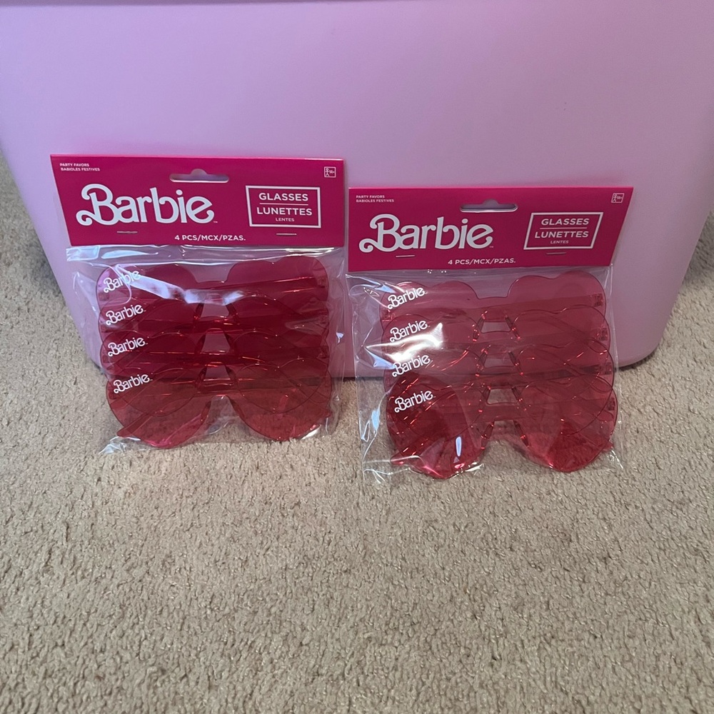 Barbie Hot Pink Heart Glasses 2 Packs of 4 (8 pairs of glasses total)